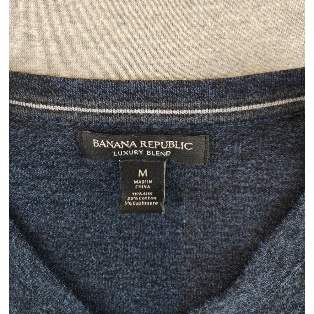 Banana Republic‎ Sweater Men's M Blue Silk Cashmere Cotton V Neck Luxury Blend